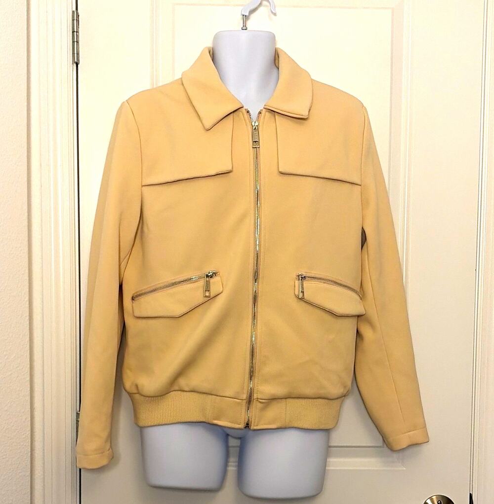 boohooMAN Men's Beige Bomber Jacket Full Zip Point Collar L 42" Chest